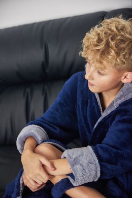 Фото Детский махровый халат для малчика c капюшоном Welsoft Синий 4000
