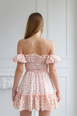 Фото Муслиновое платье с коротким рукавом Персиковое с цветочным принтом