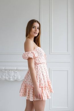 Фото Муслінова сукня з коротким рукавом Персикова з квітковим принтом V.Velika 120/23 персиковий з червоними квітами