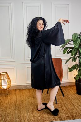 Фото Женский Шелковый набор халат с широким рукавом и рубашка Черный 110, 120