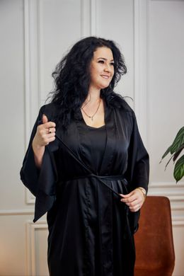 Фото Жіночий Шовковий набір халат з широким рукавом та сорочка Чорний 110, 120