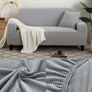 Фото Серый трикотажний чохол на тримісний диван
