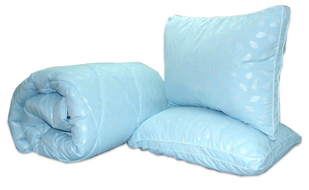Фото Антиаллергенное одеяло и две подушки 50х70 ТМ Tag Eкo Пух в Микрофибре Голубое