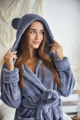 Фото Короткий женский теплый халат с капюшоном Welsoft Серый 1028