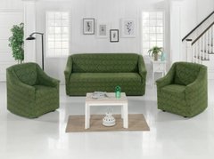 Фото Жаккардовый чехол для 2-3х местного дивана + 2 кресла Без Юбки №8 Зеленый