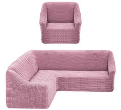 Фото Чехол для углового дивана + кресло без юбки Turkey № 10 Розовая Пудра