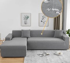 Фото Серый трикотажный чехол на угловой диван