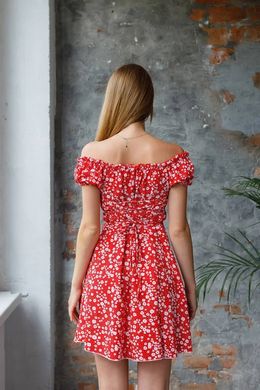 Фото Червона міні сукня в квітковий принт з софту 133/23 червоний