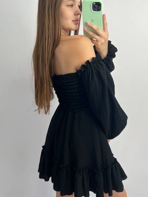Фото Черное муслиновое платье с длинным рукавом