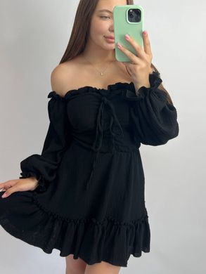 Фото Чорна муслінова сукня з довгим рукавом 121/23 чорний