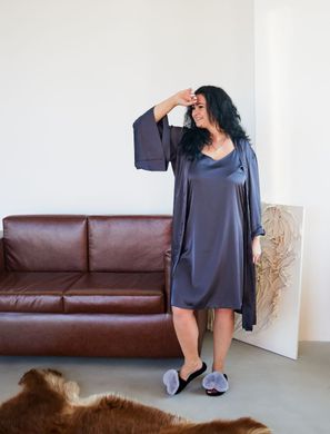 Фото Жіночий Шовковий набір халат з широким рукавом та сорочка Графіт 120