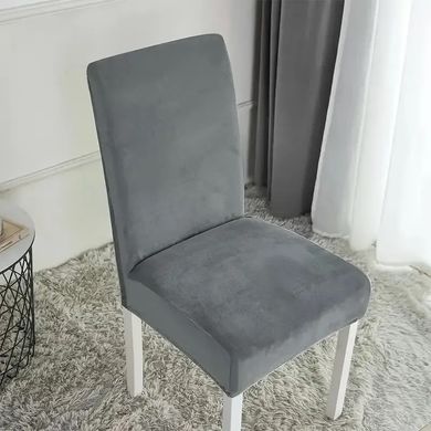 Фото Серый велюровый чехол на кухонный стул