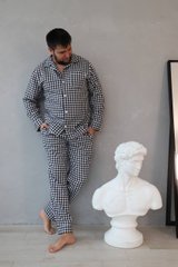 Фото Мужская хлопковая пижама V.Velika на пуговицах Штани + Кофта Клеточка Чёрно-Белая 037-37-11