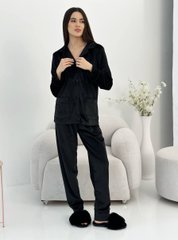 Фото Жіночий домашній костюм Штани + Кофта на гудзиках Чорний з чорним кантом