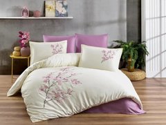 Фото Комплект постельного белья с вышивкой Сатин Delux Zeron Лиловые Цветы