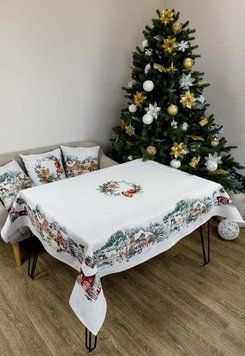 Фото Скатертина новорічна гобеленова з велюром Прованс Зимове Місто 031293