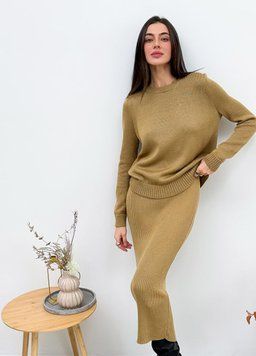 Фото Женский вязаный трикотажный костюм Jolie Юбка + Джемпер Карамель