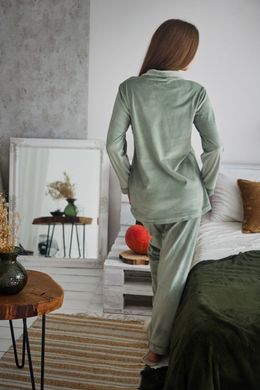 Фото Женский домашний костюм плюшевый Велюр Брюки + Кофта на пуговицах Мятный 902