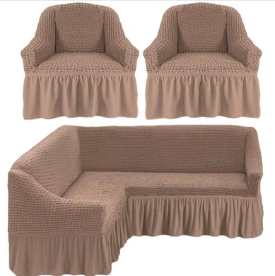 Фото Чехол для углового дивана + кресло с юбкой Turkey № 2 Серо-коричневый