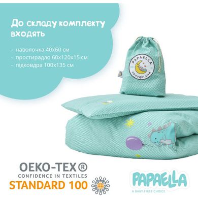 Фото Постельное белье в детскую кроватку Горошек Papaella 100% Хлопок Ранфорс Мятное