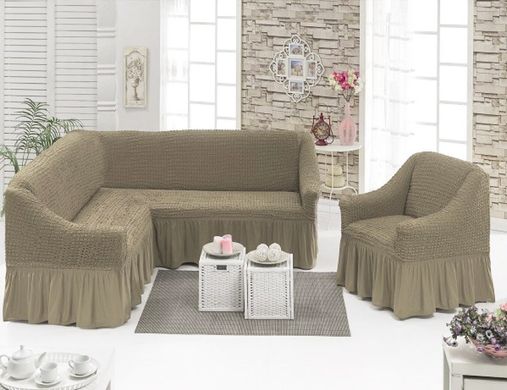 Фото Чехол для углового дивана + кресло с юбкой Turkey № 2 Серо-коричневый