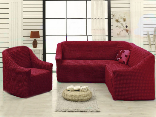 Фото Чехол для углового дивана + кресло без юбки Turkey № 3 Бордо