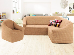 Фото Чехол для углового дивана + кресло без юбки Turkey № 13 Капучино