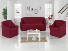 Фото Жакардовий чохол для 2-3х містного дивана + 2 крісла Без Спідниці № 19 Бордовий
