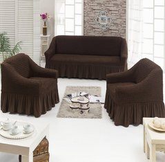 Фото Чохол для 2-х-3-х містного дивана + 2 крісла з спідницею Turkey № 1 Шоколад