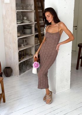 Фото Ажурное платье макси на тонких бретелях Lace Тауп