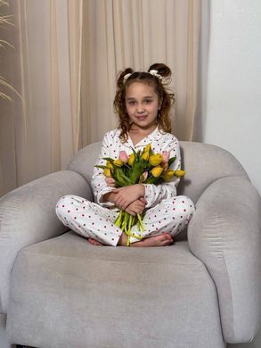 Фото Дитяча піжама фланель тепла Штани+Сорочка Біла з Червоними Серцями 214/24