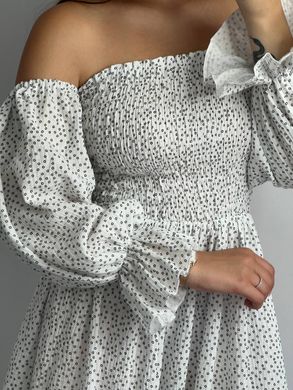 Фото Женское муслиновое платье миди белое в горошек