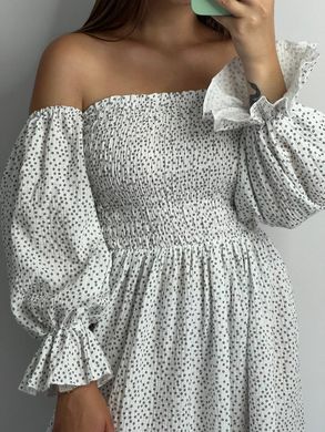 Фото Женское муслиновое платье миди белое в горошек