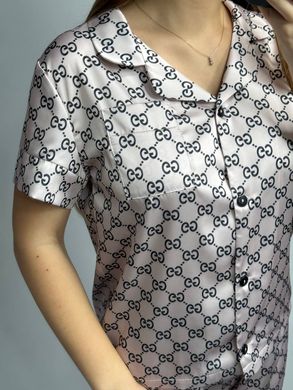 Фото Женский комплект Рубашка + Шорты Сатин Шелк Gucci пудра