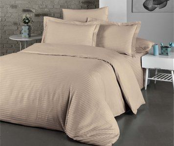 Фото Комплект постільної білизни Cotton Shine Stripe Satin Bej хм40034