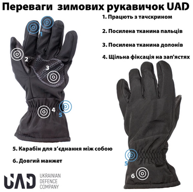 Фото Тактические зимние перчатки UAD Perun SoftShell термо+сенсор Черный