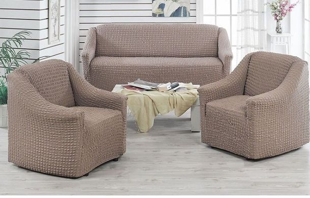 Фото Чехол для 2-х-3-х местного дивана + 2 кресла без юбки Turkey № 2 Серо-коричневый