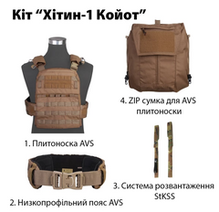 Фото Тактический комплект Хитин 1 - плитоноска + пояс + система + сумка Emerson Койо