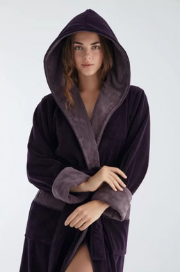 Фото Женский махровый халат с капюшоном Nusa Велюр/Махра 4145 Mor Фиолетовый