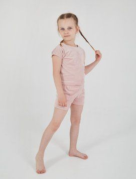 Фото Дитячий велюровий комплект Шорти та Футболка Пудровий 302 тп302
