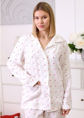 Фото Женская муслиновая пижама Брюки + Сорочка Красные Сердечки