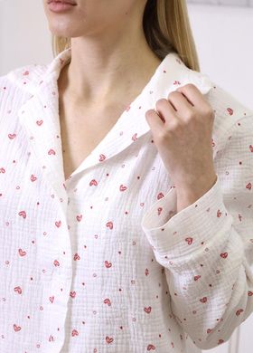 Фото Жіноча муслінова піжама Штани + Рубашка Червоні Сердечка