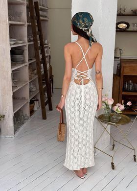 Фото Ажурное платье макси на тонких бретелях Lace Молочное