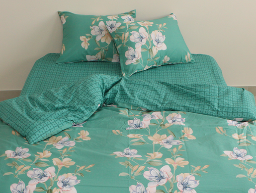 Фото Комплект постельного белья ТМ TAG Сатин S422 Цветы Зелёные