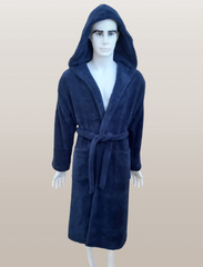 Фото Чоловічий теплий халат з каптуром велсофт Welsoft Zeron Dark blue Синій