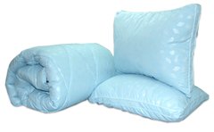 Фото Антиаллергенное одеяло и две подушки 70х70 ТМ Tag Eкo Пух в Микрофибре Голубое