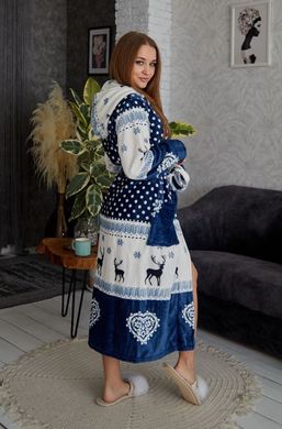 Фото Довгий жіночий теплий халат з каптуром Welsoft Олені 5005