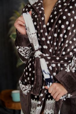 Фото Длинный женский теплый халат с капюшоном Welsoft Олени 5005