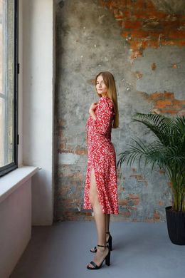 Фото Женское платье миди Софт Цветы Красное