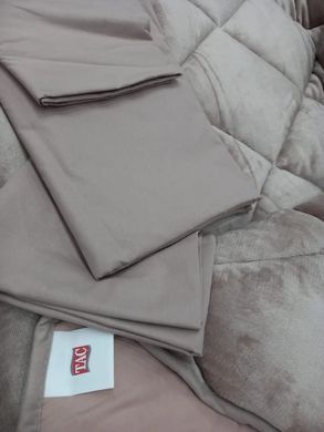 Фото Велюровий теплий набір TAC Warmer Teddy Bej Ковдра + простирадло + Наволочки p-60300976